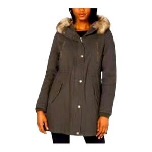 CBGeneration Hooded Parka Coat Olive Green Faux Fur Trim Medium Weight Anorak M